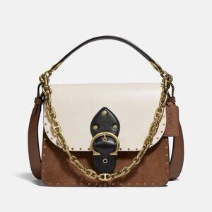 COACH "BEAT" Leather Color block Bag With Rivets Retail $595 NWT! Gorgeous!